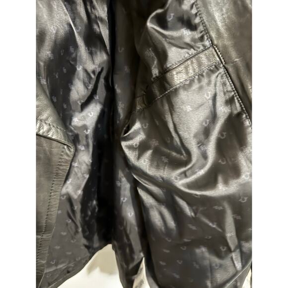 True Religion Black Genuine Lambskin Leather Double Zip Moto Jacket Rare Medium - Picture 8 of 13